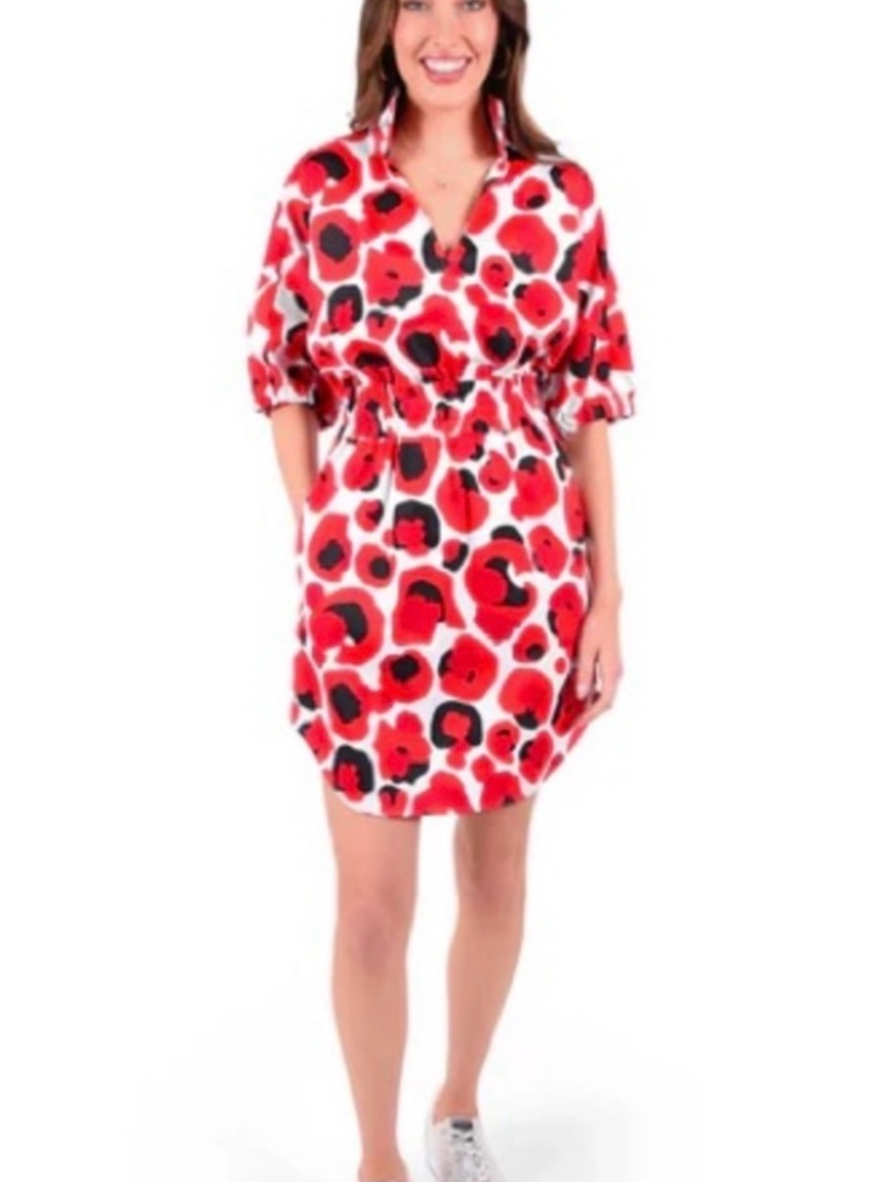 Emily McCarthy Palmer Dress Collegiate Red Cheetah print medium